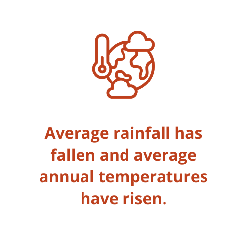 Average rainfall has fallen and average annual temperatures have risen.